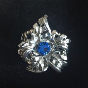 Sapphire Blue Rhinestone Cigar Band Ring